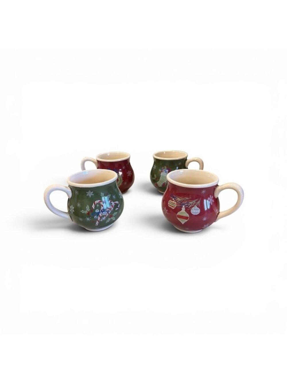 Longaberger Christmas-Themed Ceramic Mug Set Of 4 - All the Tree Trimmings Mugs